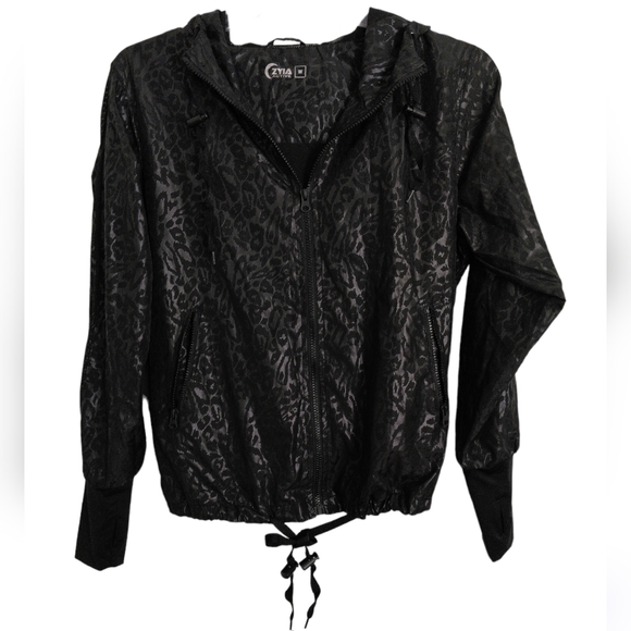 Zyia Active Medium Black Animal Print Lightweight Mesh Windbreaker Jade Jacket - Picture 1 of 16